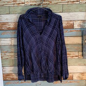 ROCK & REPUBLIC Blue/Silver Plaid Button-Down Sz M